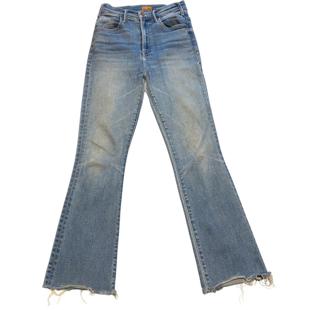 Mother The Hustler Ankle Fray Jeans Womens 25 Light Wash High Rise Raw Hem Denim